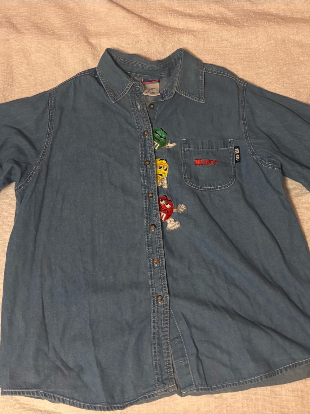 M&M'S Denim Button-Down Shirt with Colorful Character Embroidery - Blue